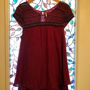 FREE PEOPLE  beaded layered maroon top